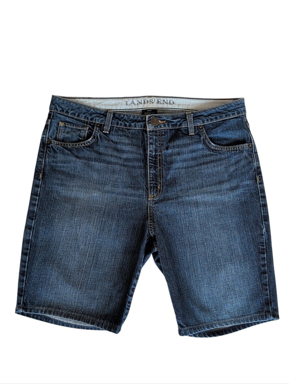Lands' End Denim Bermuda Jean Shorts 12 Tall Blue Pockets 12T Jorts